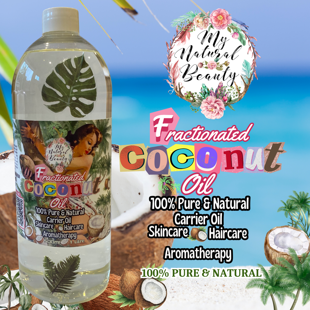   My Natural Beauty’s 100% Pure and Natural Fractionated Coconut Oil is a premium oil made from coconuts grown on sustainable plantations. This moisturising oil has numerous benefits for the hair and skin.  It leaves the skin feeling smooth and silky and is non-greasy, unlike most other carrier oils