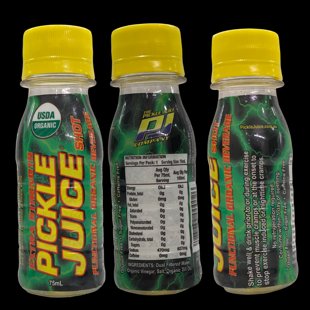 So, what is Pickle Juice?  Pickle Juice is a 100% natural, purpose built isotonic sports drink. It has a vinegar base mixed with triple filtered water and contains no sugar, no caffeine and has added vitamins C and E plus zinc, potassium and sodium.