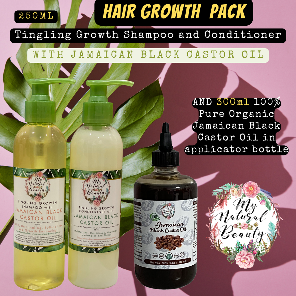 HAIR GROWTH PACK Jamaican Black Castor Oil Tingling Hair Growth Shampoo and Conditioner 250ml and 300ml Jamaican Black Castor Oil With Peppermint and Rosemary Essential Oil-Promote Hair growth