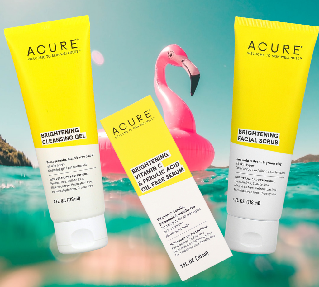 ACURE Brighten your Summer Kit- Brightening Cleansing Gel, Facial Scrub and Serum     Goodbye dull winter skin and shine bright in your summer skin! Buy 3 of Acure’s favourite brightening products together as a kit and save. Show off your luminous glow and brighter appearance this summer. This beautifully brightening kit includes the following full size hero products: